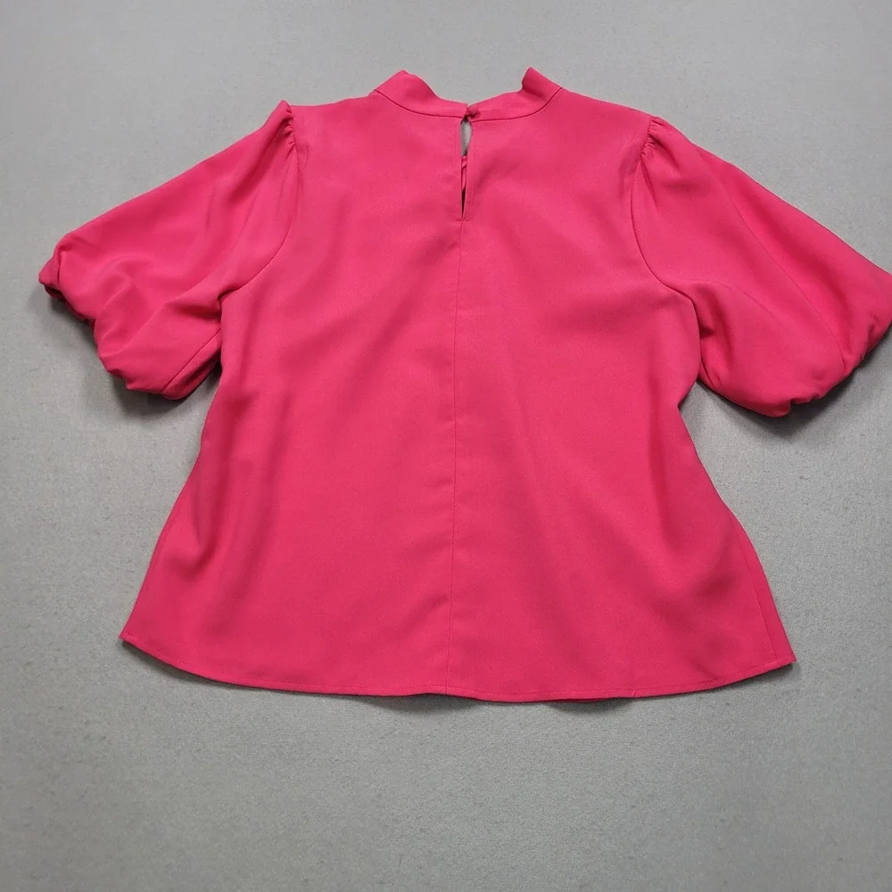 LOFT Womens Short Puff Sleeve Twist Neck Blouse Pink Small NWT